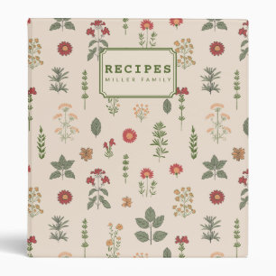Personalized Rustic Herbal & Stripe Family Recipe 3 Ring Binder