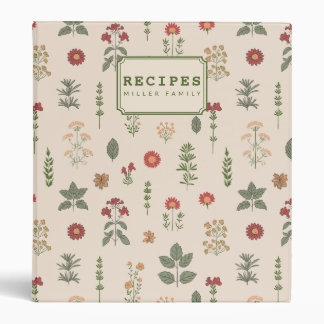 Personalized Rustic Herbal & Stripe Family Recipe 3 Ring Binder