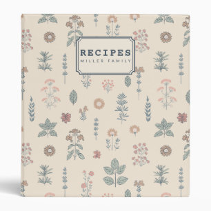 Personalized Rustic Herbal & Stripe Family Recipe 3 Ring Binder