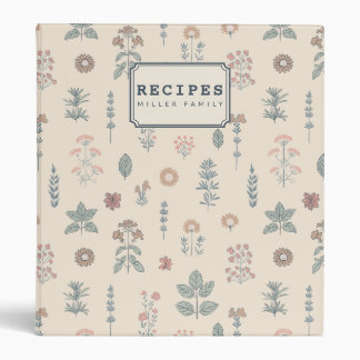 Personalized Rustic Herbal & Stripe Family Recipe 3 Ring Binder