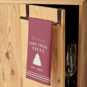Personalized Rustic Holiday Farm Fresh Trees Kitchen Towel