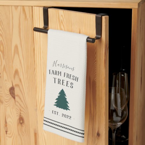 Personalized Rustic Holiday Farm Fresh Trees Kitchen Towel