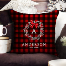 Personalized Rustic Holiday Wreath Buffalo Plaid