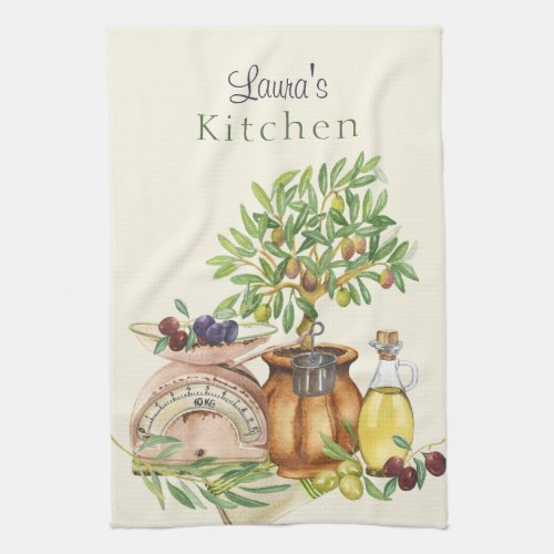 Personalized Rustic Italian Watercolor  Kitchen Towel