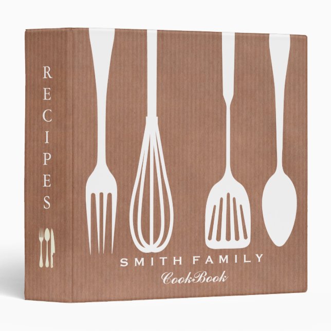 Personalized Rustic Kraft Family Recipe Cookbook 3 3 Ring Binder (Front/Spine)
