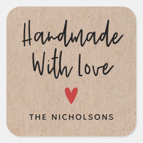 Personalized Rustic Kraft Handmade With Love Square Sticker