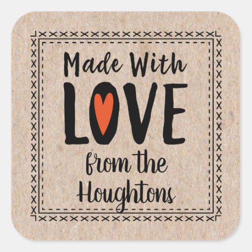 Personalized Rustic Kraft Made With Love Square Sticker