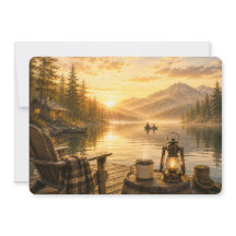 Personalized Rustic Lakeside Flat Greeting Card