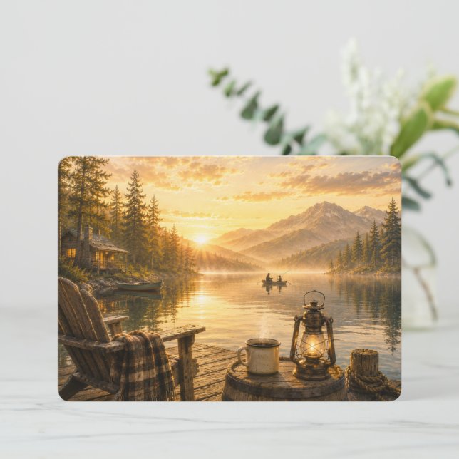 Personalized Rustic Lakeside Flat Greeting Card  (Standing Front)