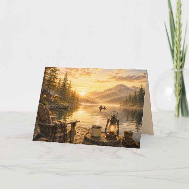 Personalized Rustic Lakeside Folded Greeting Card (Front)