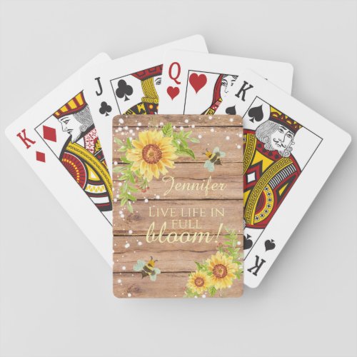 Personalized Rustic Live Life In Full Bloom Floral Poker Cards