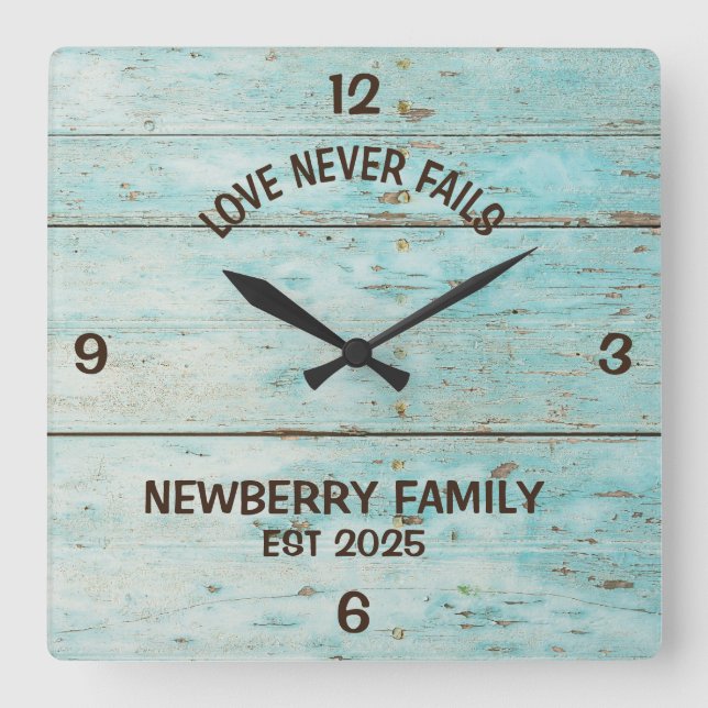 Personalized Rustic "Love never fails" Clock (Front)