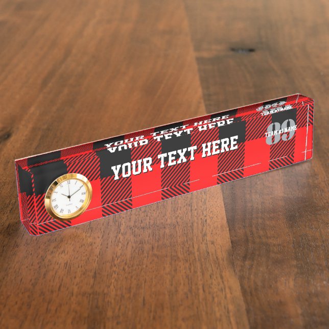 Personalized Rustic Lumberjack Buffalo Check on a Desk Name Plate (Side)