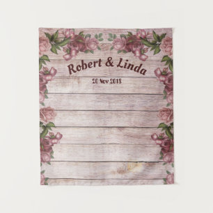 Personalized Rustic Maroon Floral Woody Tapestry