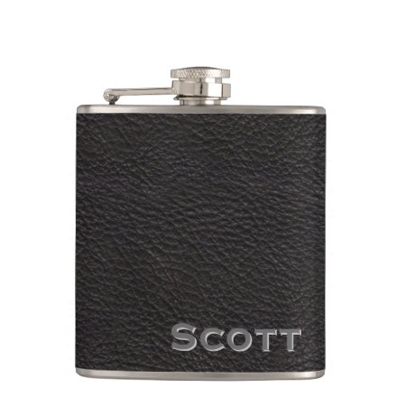 Personalized | Rustic Masculine Black Leather Look Flask
