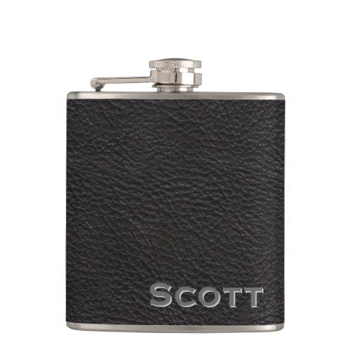 Personalized  Rustic Masculine Black Leather Look Flask