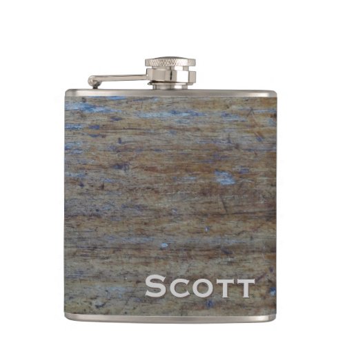 Personalized  Rustic Masculine Distressed Wood Hip Flask