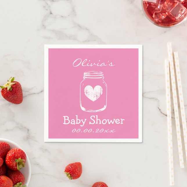 Personalized rustic mason jar baby shower napkins (Insitu)