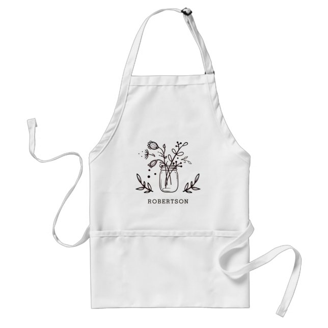 Personalized Rustic Mason Jar Flowers Adult Apron (Front)