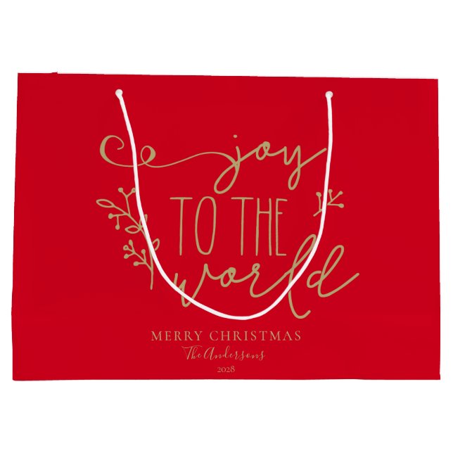 Personalized Rustic Merry Christmas Family Name Large Gift Bag (Back)