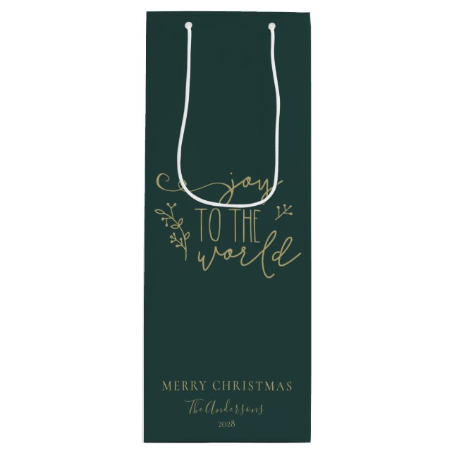 Personalized Rustic Merry Christmas Family Name  Wine Gift Bag (Front)