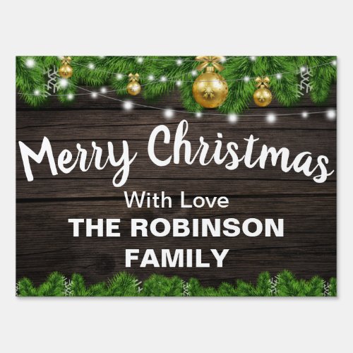 Personalized Rustic Merry Christmas Greeting Sign