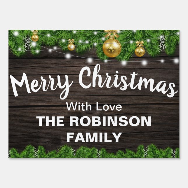 Personalized Rustic Merry Christmas Greeting Sign (Front)