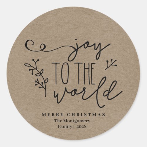 Personalized Rustic Merry Christmas Kraft Name   Classic Round Sticker