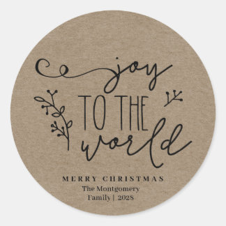 Personalized Rustic Merry Christmas Kraft Name Classic Round Sticker
