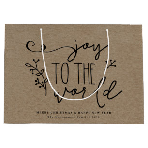 Personalized Rustic Merry Christmas Kraft Name Large Gift Bag