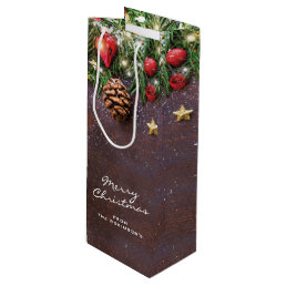 Personalized Rustic Merry Christmas Wine Gift Bag