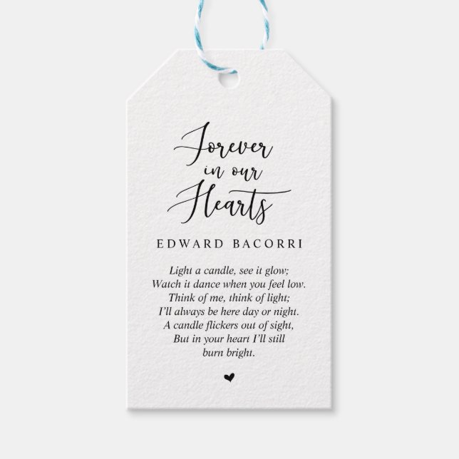 Personalized Rustic Modern Black, Funeral Memorial Gift Tags (Front)
