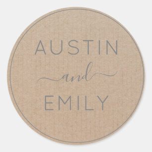 Personalized Rustic Modern Boho Wedding Kraft  Cla Classic Round Sticker