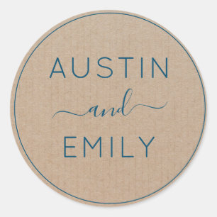Personalized Rustic Modern Boho Wedding Kraft  Cla Classic Round Sticker