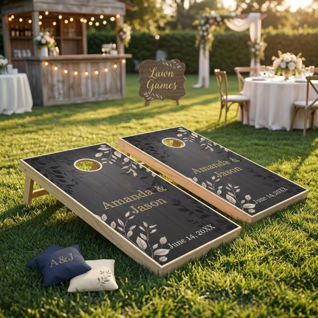 Personalized Rustic Modern Wedding Bride and Groom Cornhole Set (Creator Uploaded)