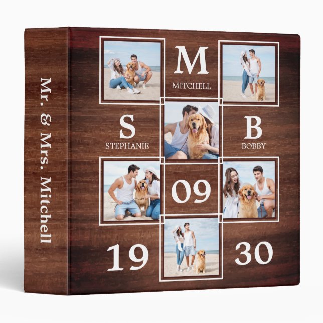 Personalized Rustic Monogram Couple Photo Album 3 Ring Binder (Front/Spine)