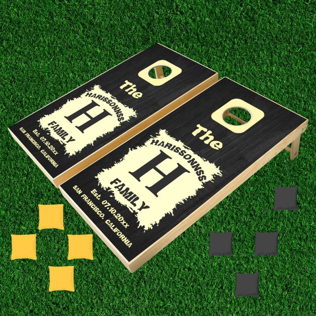 Personalized Rustic Monogram Family Name Wedding Cornhole Set (Creator Uploaded)