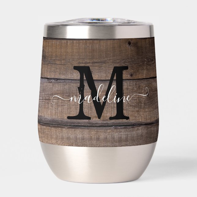 Personalized Rustic Monogram Script Name  Thermal Wine Tumbler (Front)