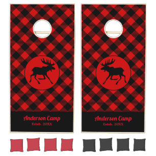Personalized Rustic Moose and Buffalo Plaid Cornhole Set