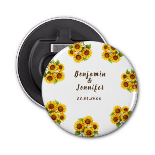 Personalized rustic morden sunflower wedding bottle opener