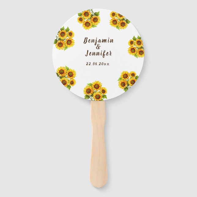 Personalized rustic morden sunflower wedding  hand fan (Front)