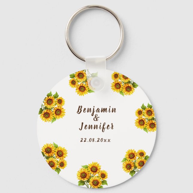 Personalized rustic morden sunflower wedding  keychain (Front)