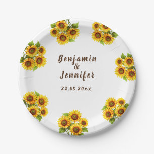 Personalized rustic morden sunflower wedding paper plates