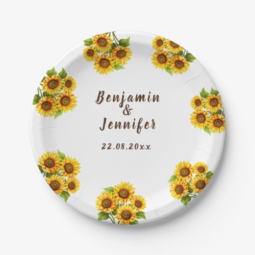 Personalized rustic morden sunflower wedding  paper plates