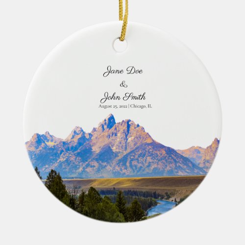 Personalized Rustic Mountain Ceramic Ornament