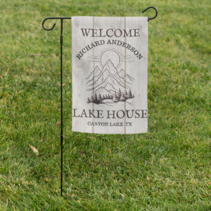 Personalized Rustic Mountain Lake House Garden Flag