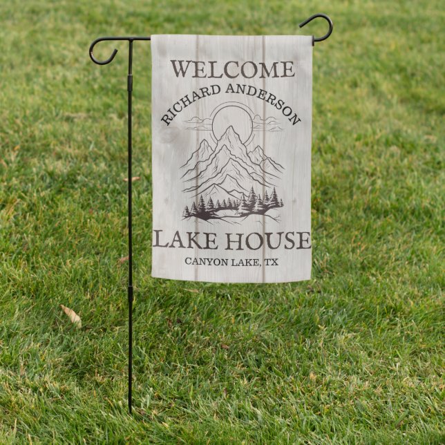 Personalized Rustic Mountain Lake House Garden Flag (In SItu)
