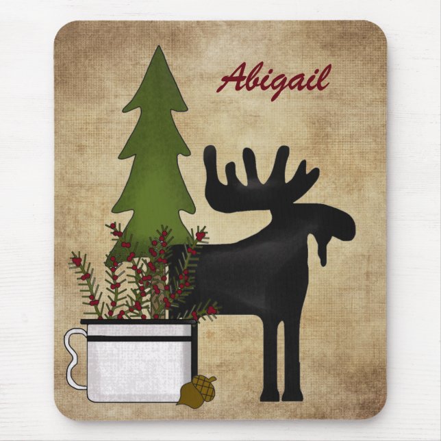 Personalized Rustic Mountain Moose Mousepad (Front)