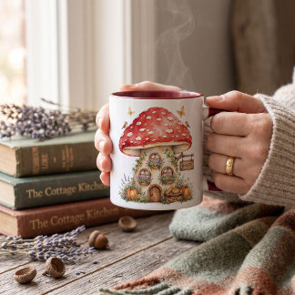 Personalized, rustic mushroom mug