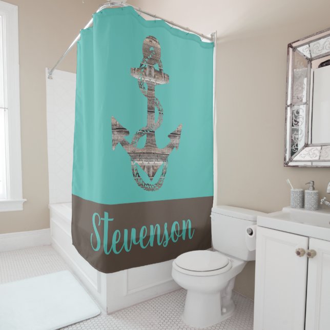 Personalized rustic nautical ANCHOR teal | Shower Curtain (In Situ)